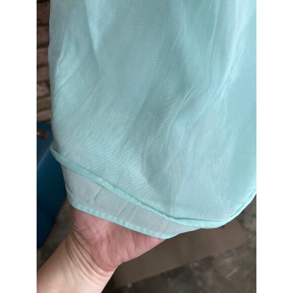 Pajama top satin lace and sheer aqua blue  tan - Picture 7 of 10